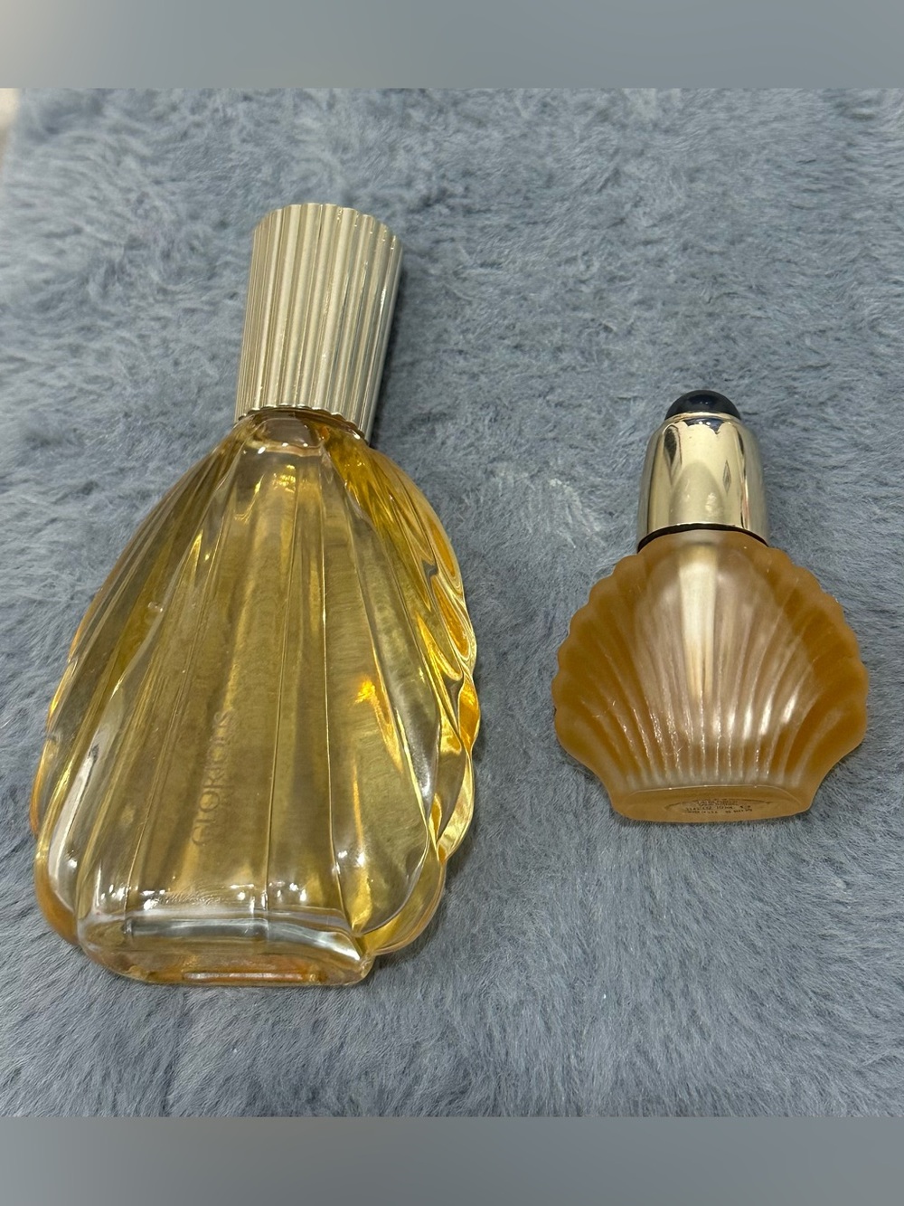 Vintage Shell-Shaped Glass Perfume Bottles in Amber